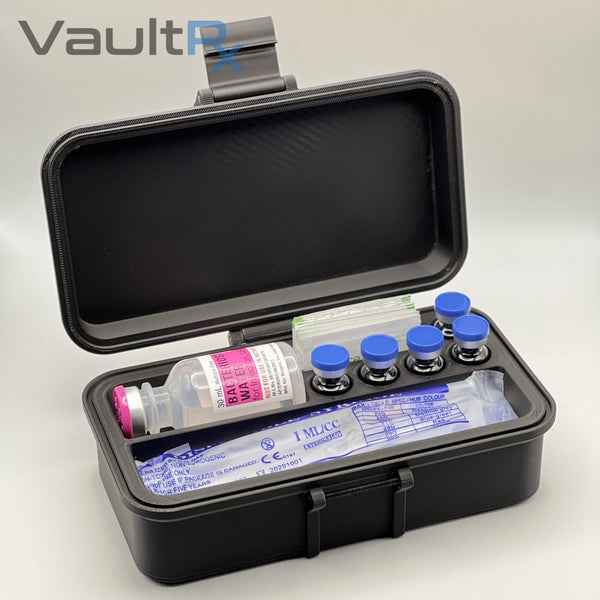 5 Slot 3mL Vial & 30mL BAC Water Case | Peptide Reconstitution Case with Syringe and Alcohol Pad Slots - VaultRx