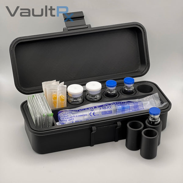 5 Slot Multi-Vial Travel Case with Syringe & Alcohol Pad Slots | Fits 3mL, 5mL, and 10mL Vials - VaultRx