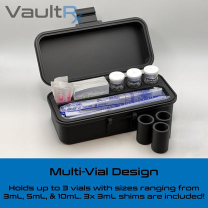 3 Slot Multi-Vial Travel Case with Syringe & Alcohol Pad Slots | Fits 3mL, 5mL, and 10mL Vials | Many Colors Available - VaultRx
