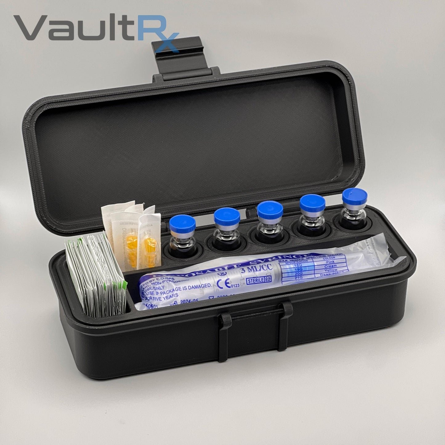 5 Slot Multi-Vial Travel Case with Syringe & Alcohol Pad Slots | Fits 3mL, 5mL, and 10mL Vials