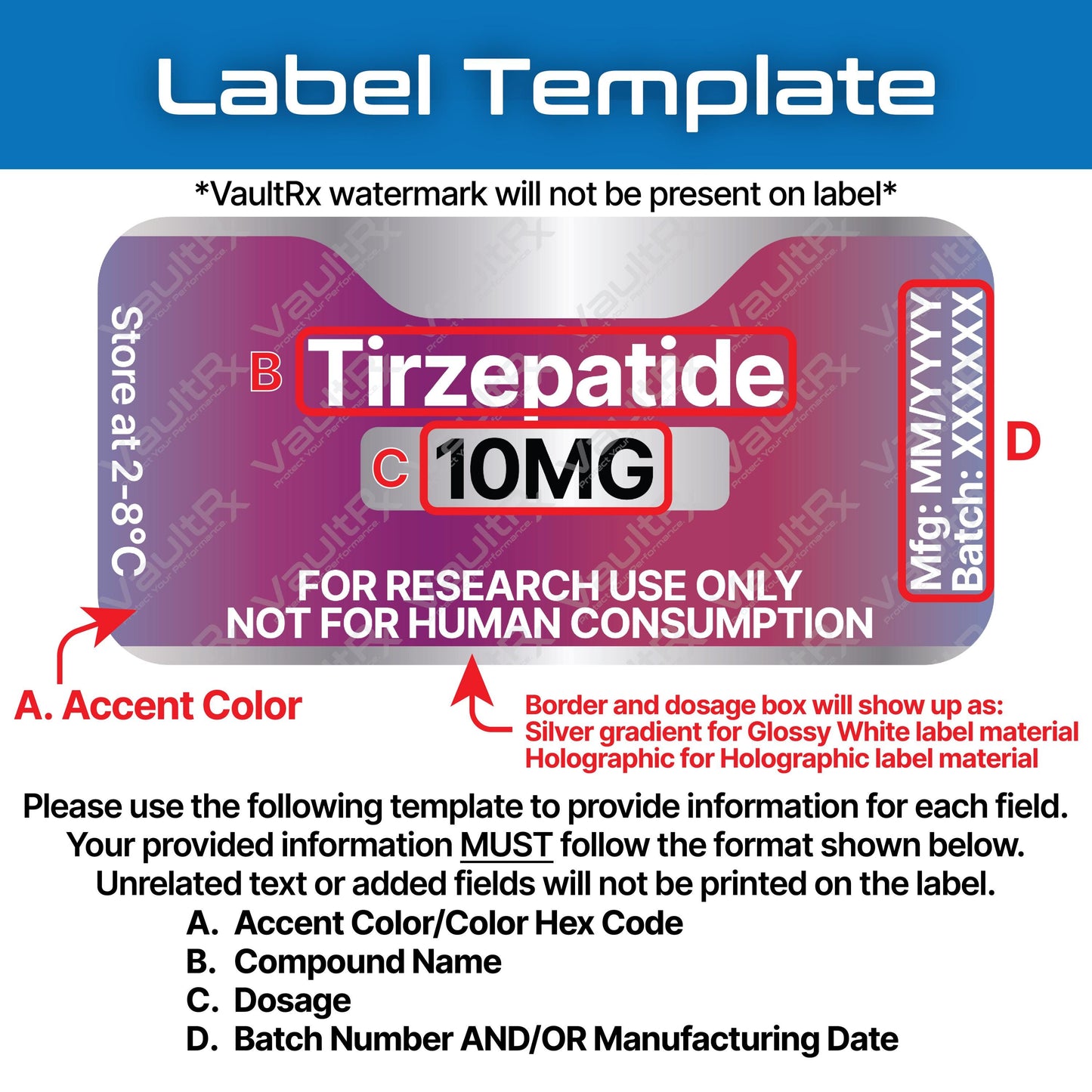 Peptide Vial Labels for 3mL, 5mL & 10mL Vials | Waterproof, Oil-Proof, Durable | Style 5