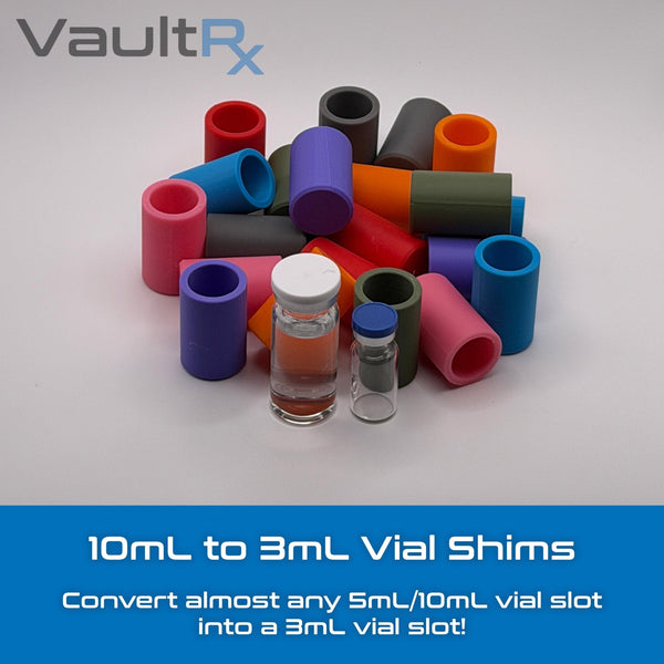 3mL Vial Shim Adapters for 10mL Slots | Case Adapters for Secure Fit | Peptide, Insulin, TRT Storage - VaultRx