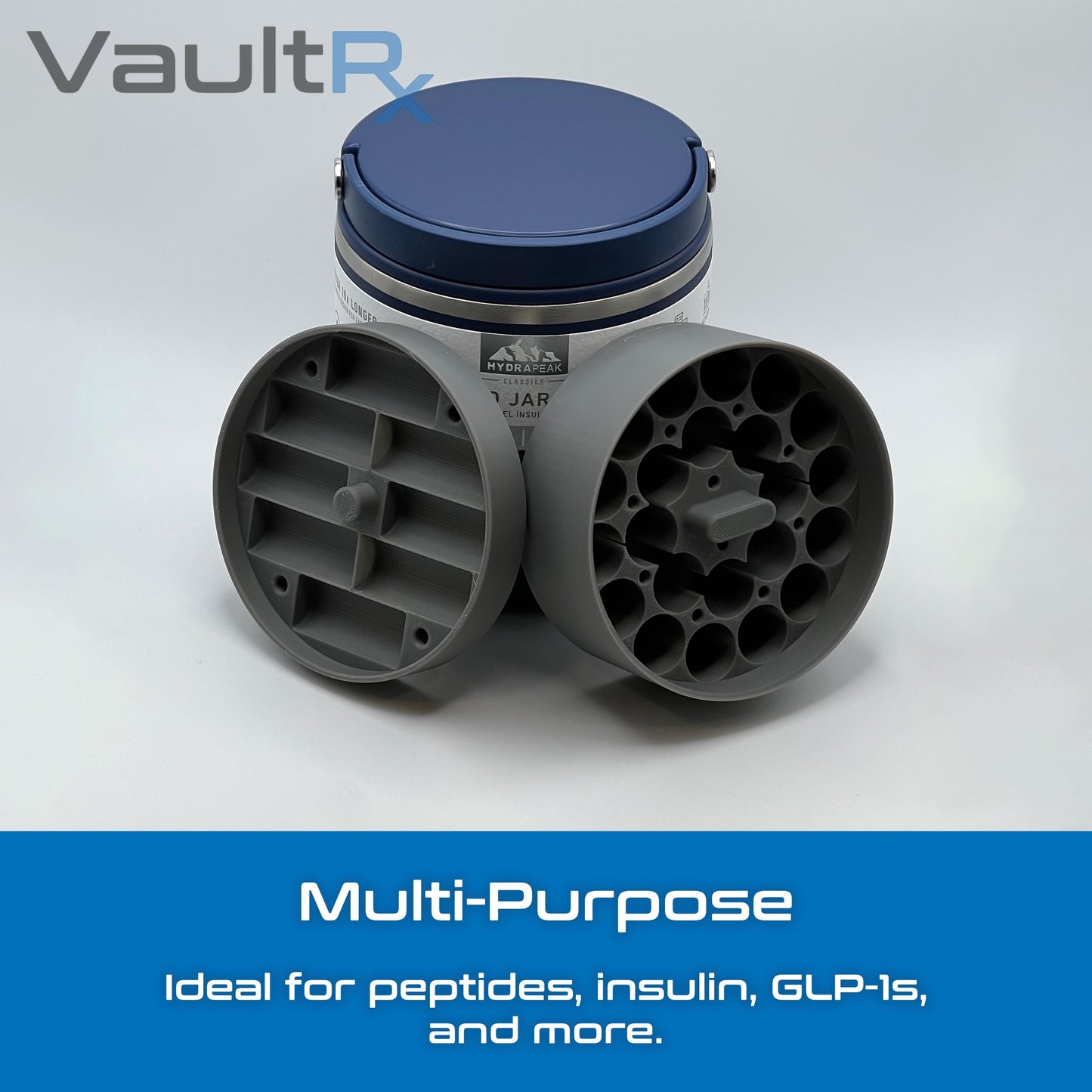 Hydrapeak 3mL Vial Insert for 25oz & 32oz Food Jars | Holds up to 52 Vials | Peptide, Insulin, GLP-1 Cold Storage