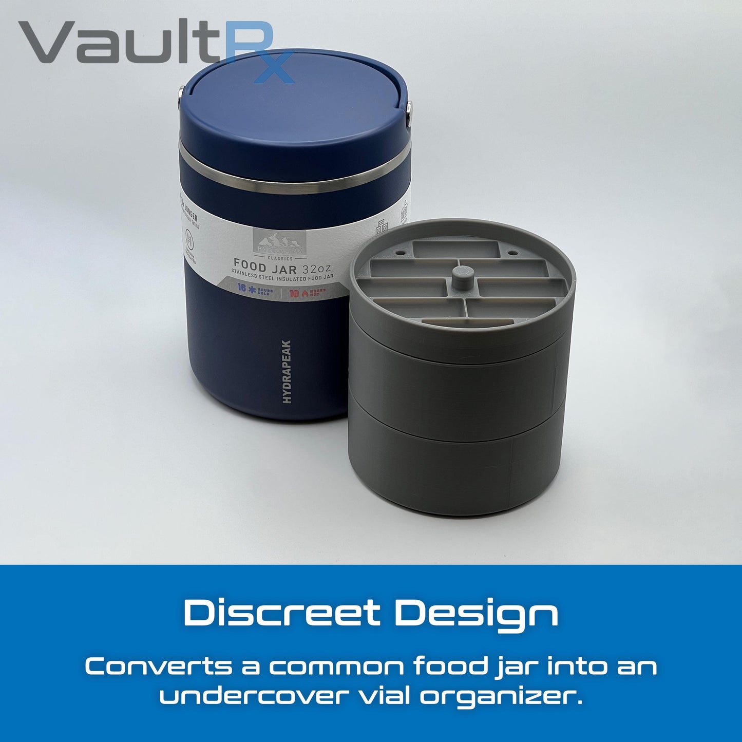 Hydrapeak 3mL Vial Insert for 25oz & 32oz Food Jars | Holds up to 52 Vials | Peptide, Insulin, GLP-1 Cold Storage