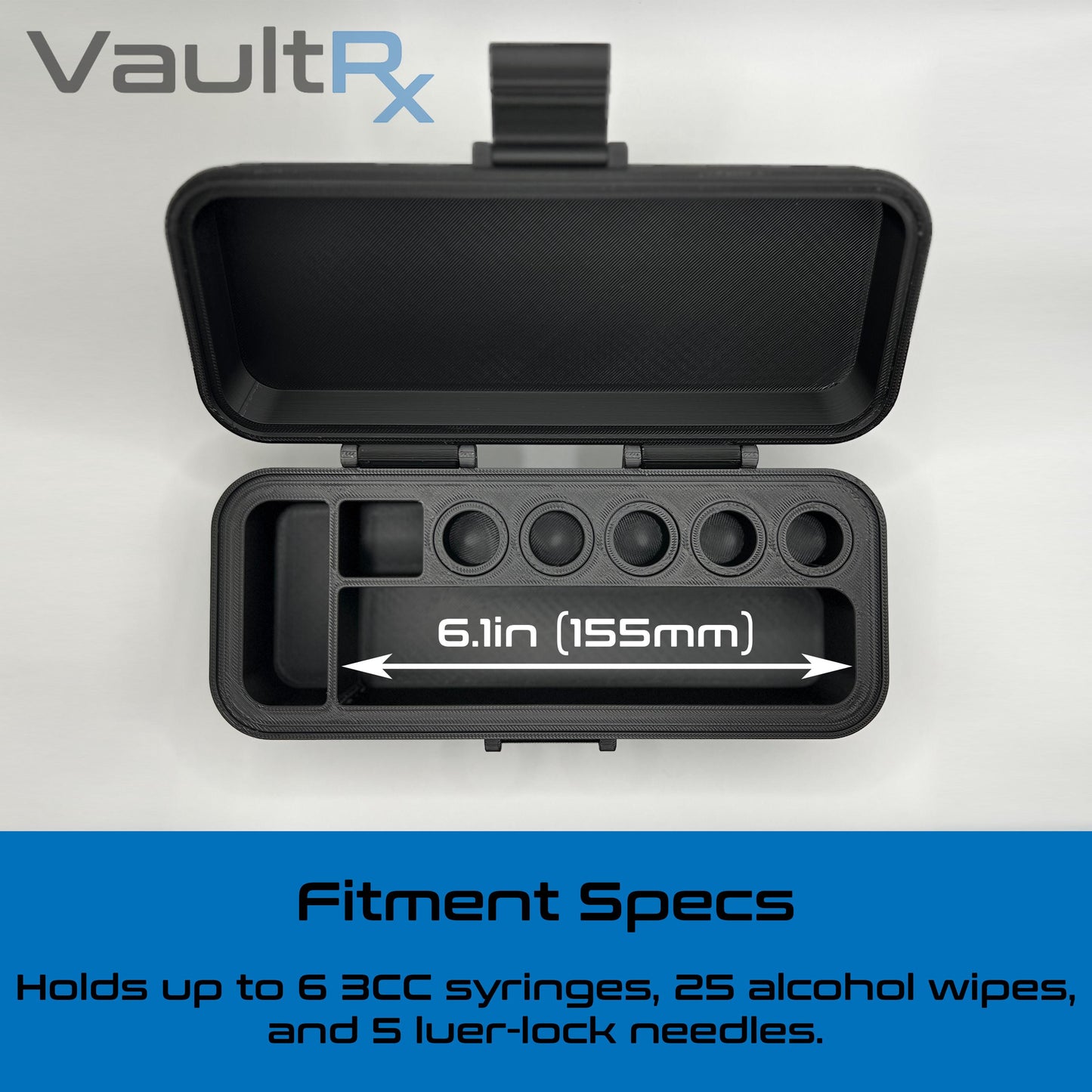 5 Slot Multi-Vial Travel Case with Syringe & Alcohol Pad Slots | Fits 3mL, 5mL, and 10mL Vials