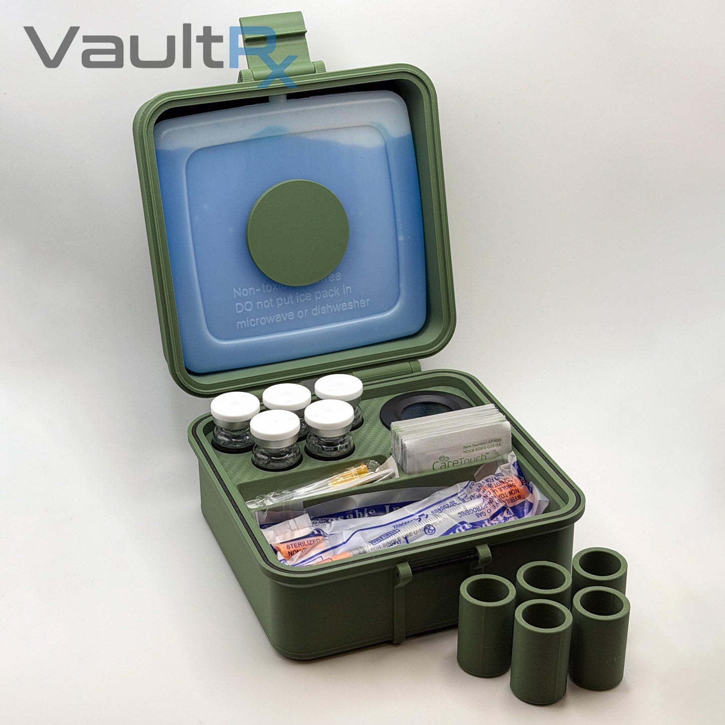 5 Slot Combo Vial Cold Case | Holds 3mL, 5mL & 10mL Vials | Peptide, Insulin, GLP-1 Cold Storage | Ice Pack Included