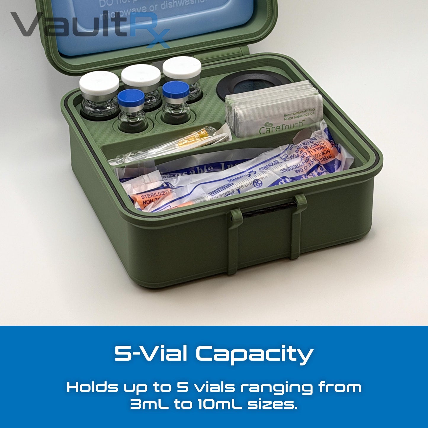 5 Slot Combo Vial Cold Case | Holds 3mL, 5mL & 10mL Vials | Peptide, Insulin, GLP-1 Cold Storage | Ice Pack Included