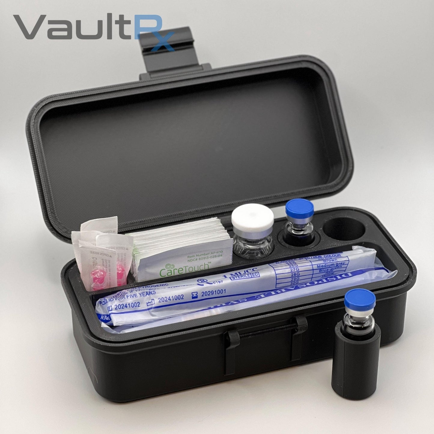 3 Slot Multi-Vial Travel Case with Syringe & Alcohol Pad Slots | Fits 3mL, 5mL, and 10mL Vials | Many Colors Available - VaultRx