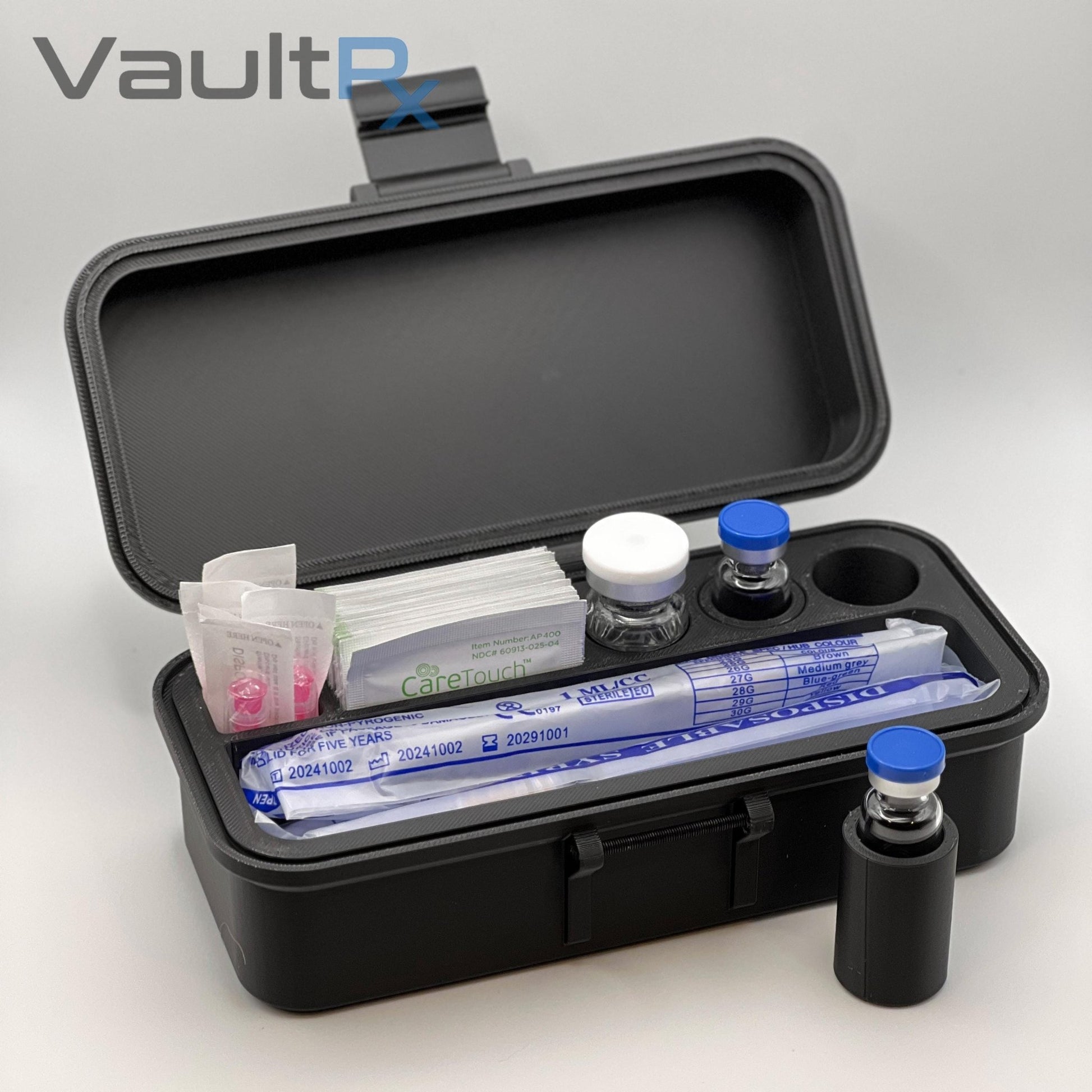 3 Slot Multi-Vial Travel Case with Syringe & Alcohol Pad Slots | Fits 3mL, 5mL, and 10mL Vials | Many Colors Available - VaultRx
