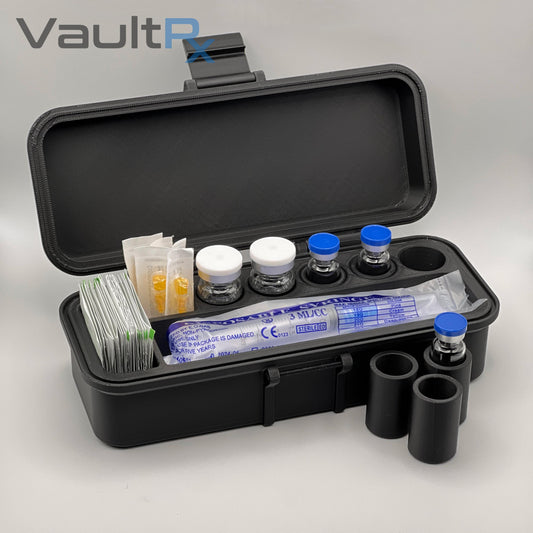 5 Slot Multi-Vial Travel Case with Syringe & Alcohol Pad Slots | Fits 3mL, 5mL, and 10mL Vials